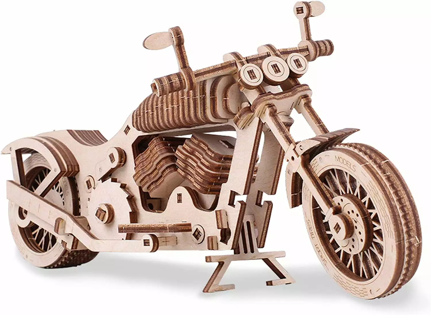 ZHXNE One-Piece 3D Wooden Puzzle. Mechanical Motorcycle Model with Rubber Band Motor. Wooden Model Building Kit for Teen Adult. Wooden Structure Kit. DIY Assembly Toy Gift-25*9*11cm