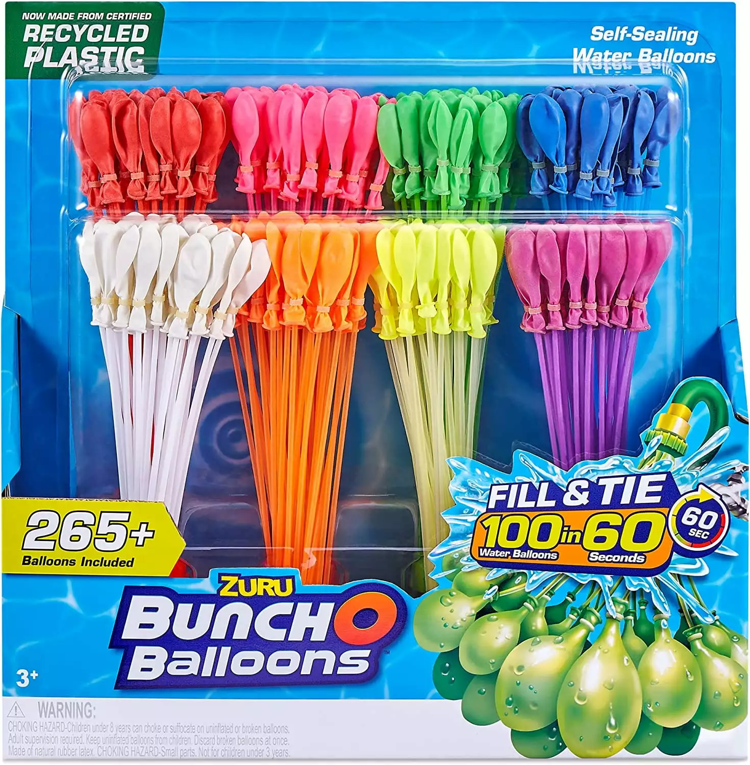 ZURU Bunch O Balloons. Fill and Tie 100 Water Balloons in 60 Seconds. 8 Bunch Included in This Deluxe Set