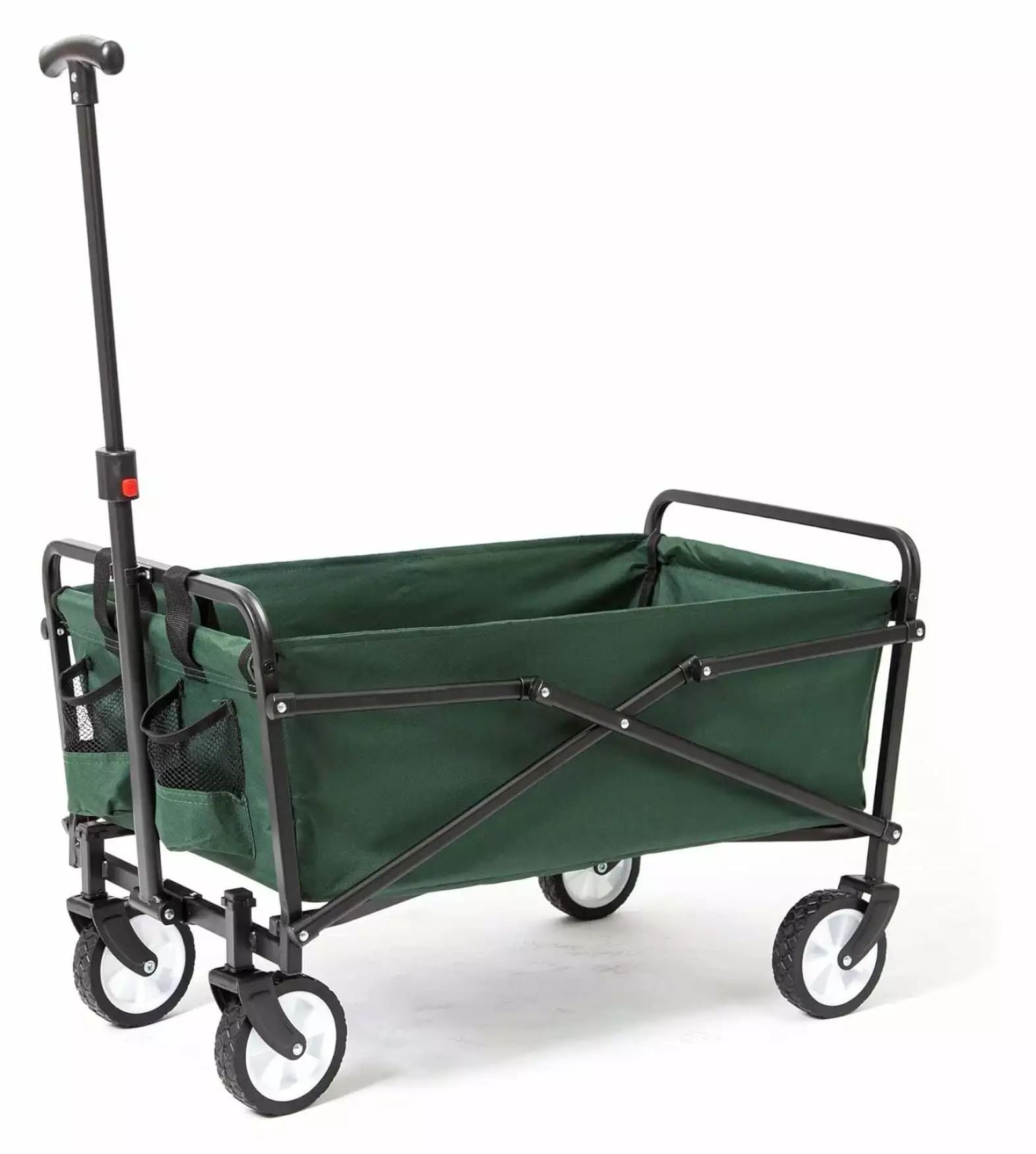 ZanQee Heavy Duty Steel Compact Collapsible Folding Outdoor Portable Utility Cart Wagon with All Rubber Wheels and 150 Pound Capacity. Green