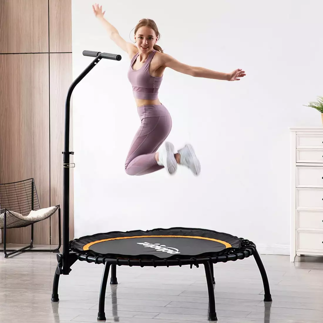 Zupapa 40in Rebounder. Trainer Fitness Trampoline with Adjustable Handle Bar. Silent Exercise Trampoline Max Limit 330 lbs