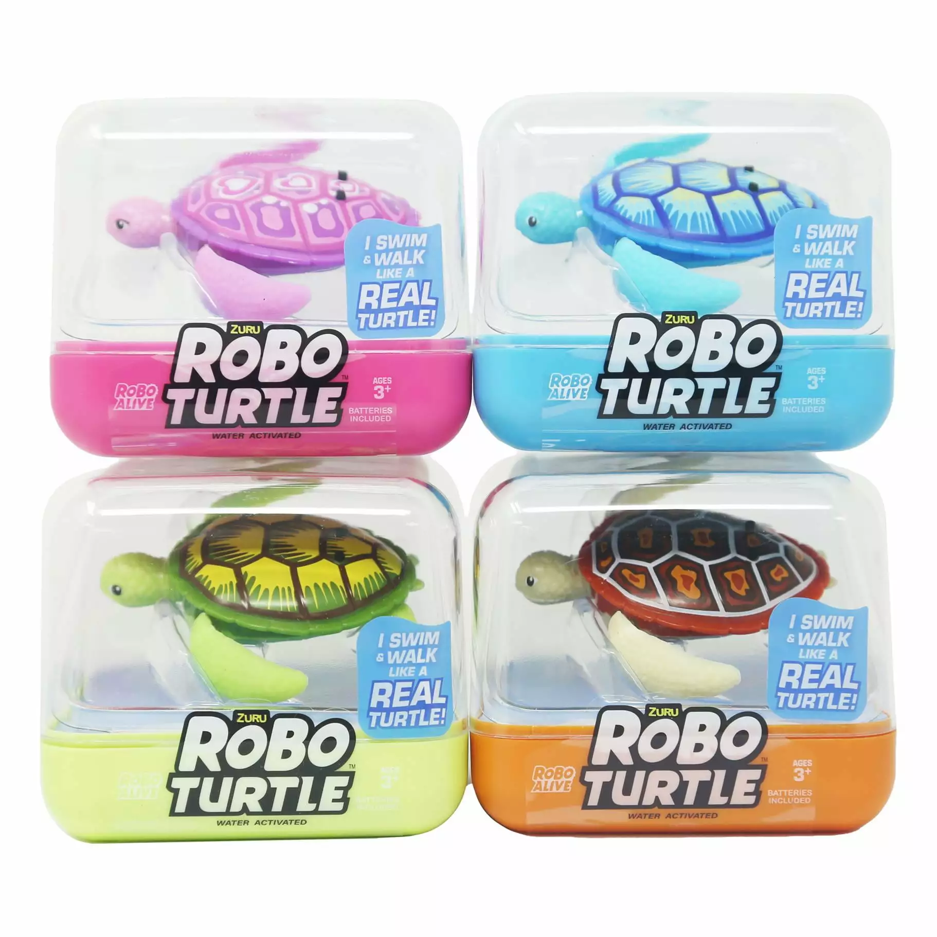 Zuru Robo Turtle 4 Pack Blue Green Orange Pink Robo Alive Water Activated Pets