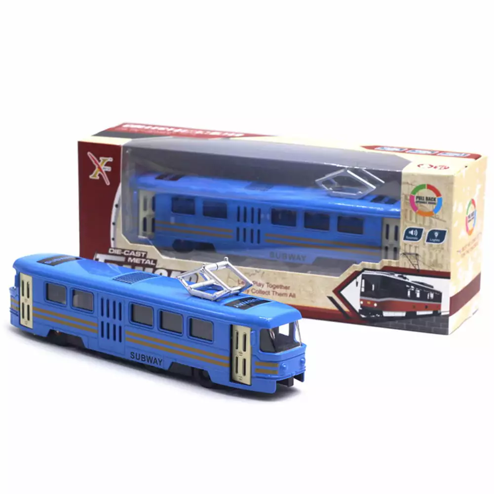 Kripyery Classic Train Tram Diecast Pull Back Model with LED Music Developmental Kids Toy