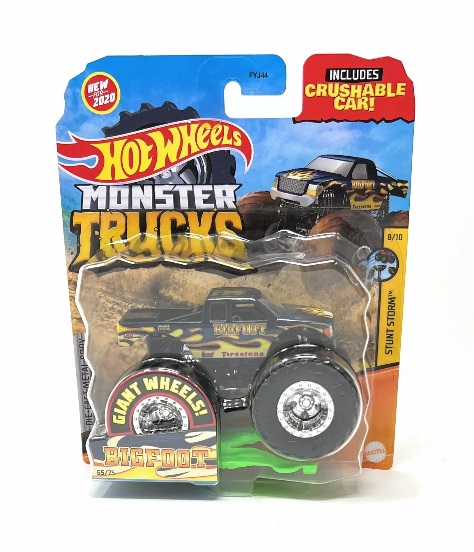 Hot Wheels Monster Truck Bigfoot Stunt Storm 8/10 1:64 Scale Die-Cast includes Cushable Car for Kids age 3 - 8 Years Old. Collectible Toy Truck with BIG Wheels for Crashing and Smashing