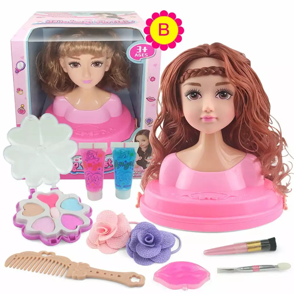 Kids Dolls Styling Head Makeup Comb Hair Toy Doll Set Pretend Play Princess Dressing Play Toys Little Girls Makeup Learning Present