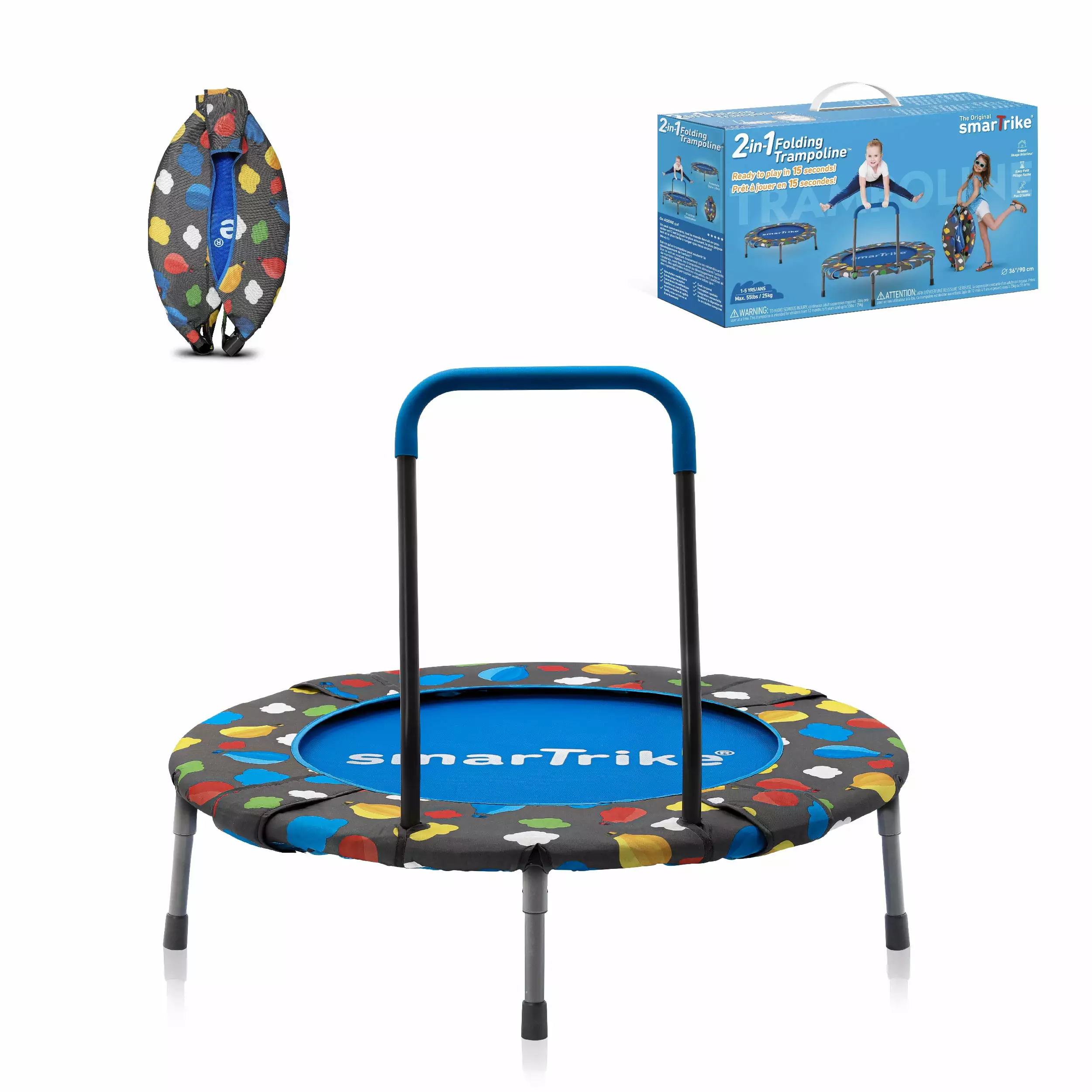 smarTrike 2-in-1 36-inch Indoor Folding Trampoline with Handlebar